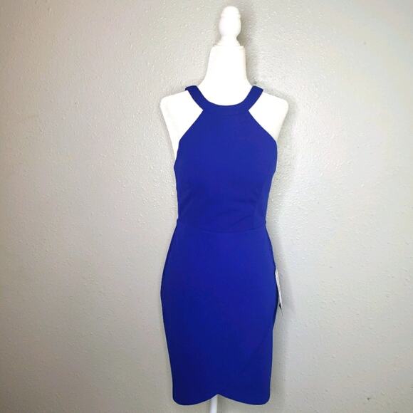 NEW City Studio blue halter open back cut out sheath dress junior size 5 - Picture 3 of 11